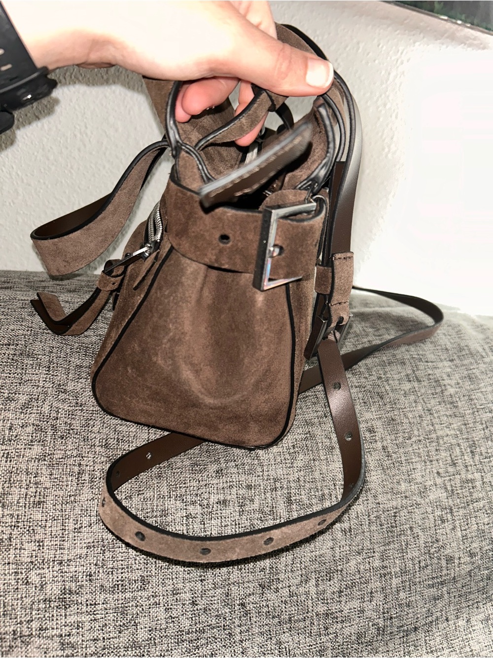 AllSAINTS Mini Perez Suede Top Handle Bag - Picture 6 of 14